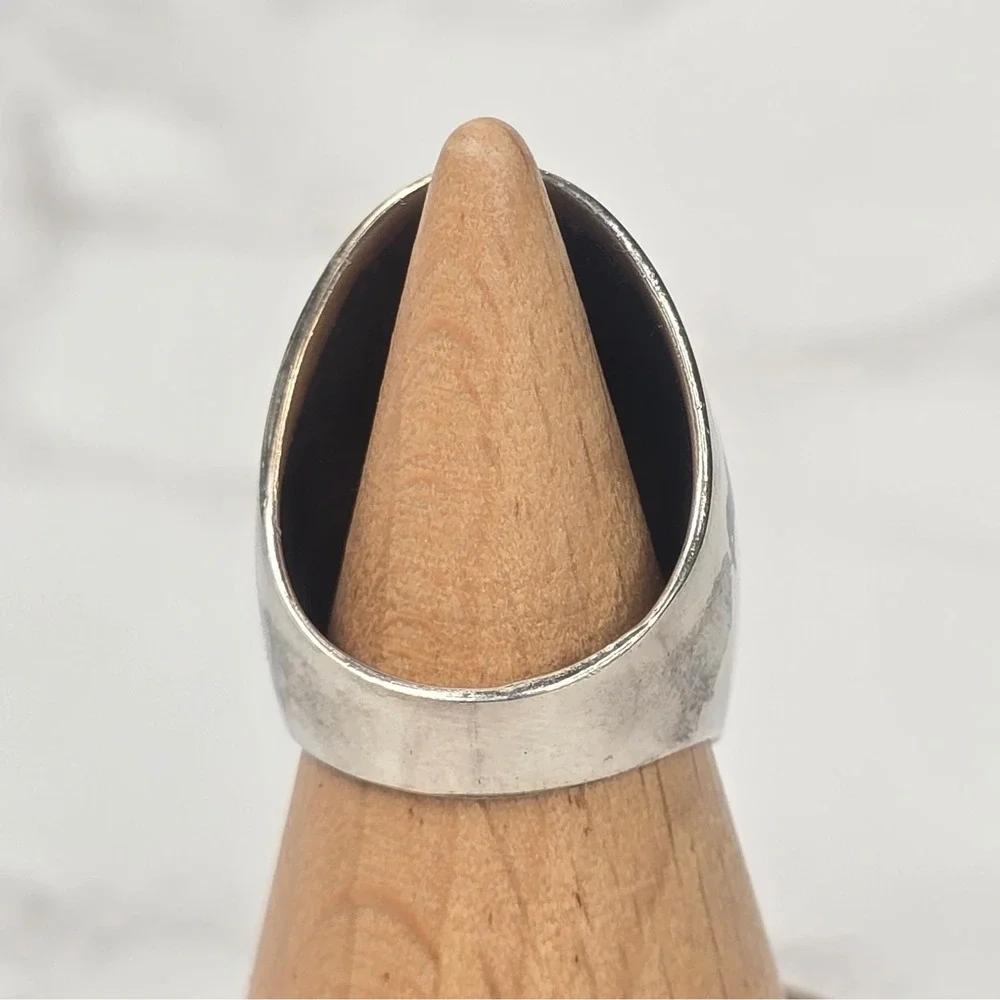 925 Sterling Silver Shield Ring Size 5.5 Minimalist Wide Tapered Band Statement